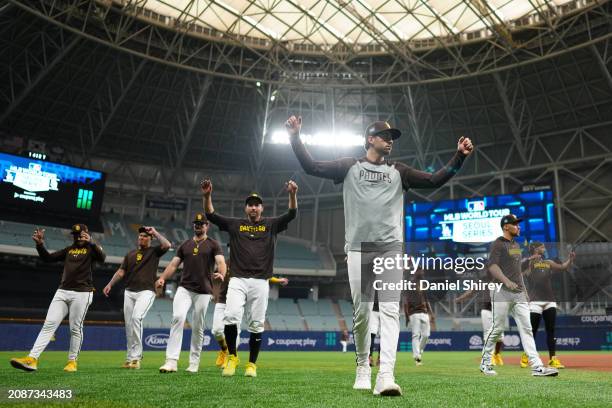 Tyler Wade of the San Diego Padres warms up during the 2024 Seoul Series Workout Day at Gocheok Sky Dome on Tuesday, March 19, 2024 in Seoul, South...