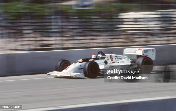 Mario Andretti of the USA and Newman/Haas Racing takes part in a car testing day of his Indy Car during in April 1988 at Laguna Seca Raceway in...