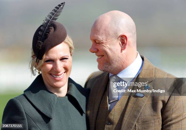 Zara Tindall and Mike Tindall attend day 4 'Gold Cup Day' of the Cheltenham Festival at Cheltenham Racecourse on March 15, 2024 in Cheltenham,...