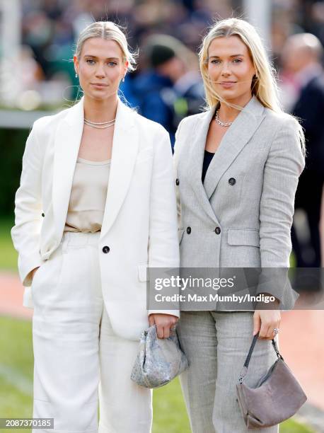 Lady Amelia Spencer and Lady Eliza Spencer attend day 4 'Gold Cup Day' of the Cheltenham Festival at Cheltenham Racecourse on March 15, 2024 in...