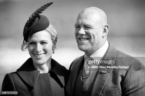 Zara Tindall and Mike Tindall attend day 4 'Gold Cup Day' of the Cheltenham Festival at Cheltenham Racecourse on March 15, 2024 in Cheltenham,...