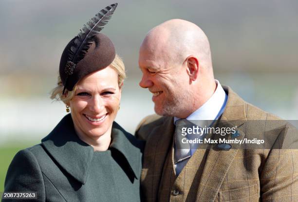 Zara Tindall and Mike Tindall attend day 4 'Gold Cup Day' of the Cheltenham Festival at Cheltenham Racecourse on March 15, 2024 in Cheltenham,...