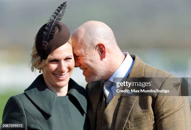 Zara Tindall and Mike Tindall attend day 4 'Gold Cup Day' of the Cheltenham Festival at Cheltenham Racecourse on March 15, 2024 in Cheltenham,...