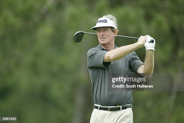 Noel Ratcliffe hits a shot during the second round of the Senior PGA Championship at the Aronimink Golf Club on June 6, 2003 in Newtown Square,...