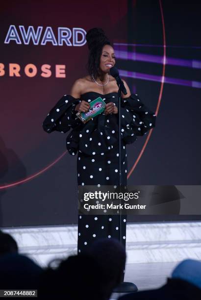 June Ambrose accepts the Vanguard Award during the NAACP Fashion Show at Vibiana on March 15, 2024 in Los Angeles, California.