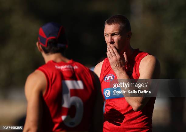 Tom McDonald of the Demons in action during a Melbourne Demons AFL training session at Gosch's Paddock on March 16, 2024 in Melbourne, Australia.
