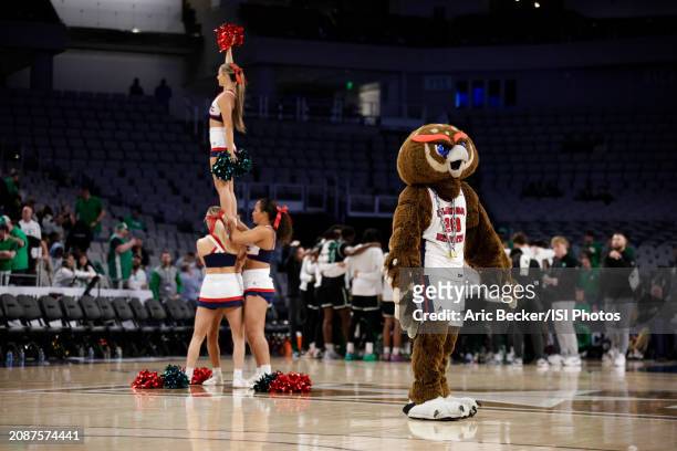 Florida Atlantic Owls mascot during a timeout during the AAC Men's Basketball Championship - Quarterfinal game between North Texas Mean Green and FAU...