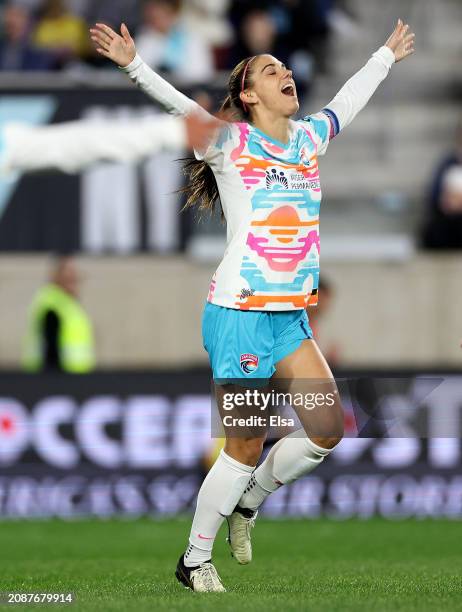 Alex Morgan of the San Diego Wave FC celebrates after scoring a goal during the second half of the 2024 NWSL Challenge Cup match against the NY/NJ...