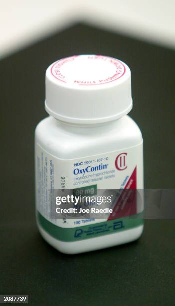 Bottle of OxyContin sits on the counter of the Post Haste Pharmacy And Surgical Store on June 16, 2003 in Hollywood, Florida. The U.S. Senate is set...