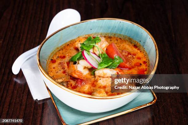 tom yum prawn. - yam plant stock pictures, royalty-free photos & images