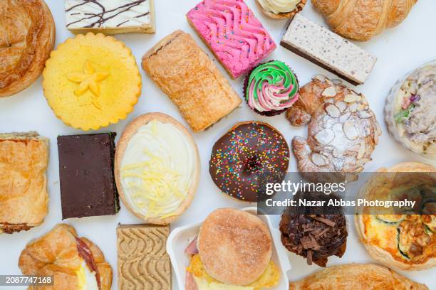 table top view of bakery food. - carbohydrate structure stock pictures, royalty-free photos & images
