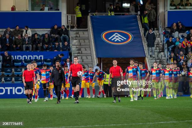 The FC Andorra players are posing before the LaLiga Hypermotion 2023 - 2024 match against SD Amorebieta at Estadi Nacional d'Andorra in Andorra La...