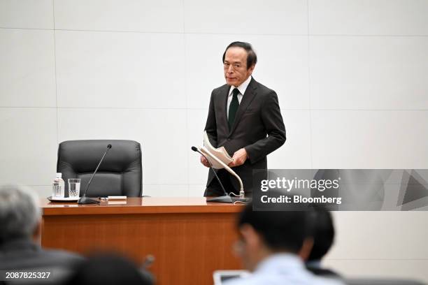 Kazuo Ueda, governor of the Bank of Japan , during a news conference at the central bank's headquarters in Tokyo, Japan, on Tuesday, March 19, 2024....