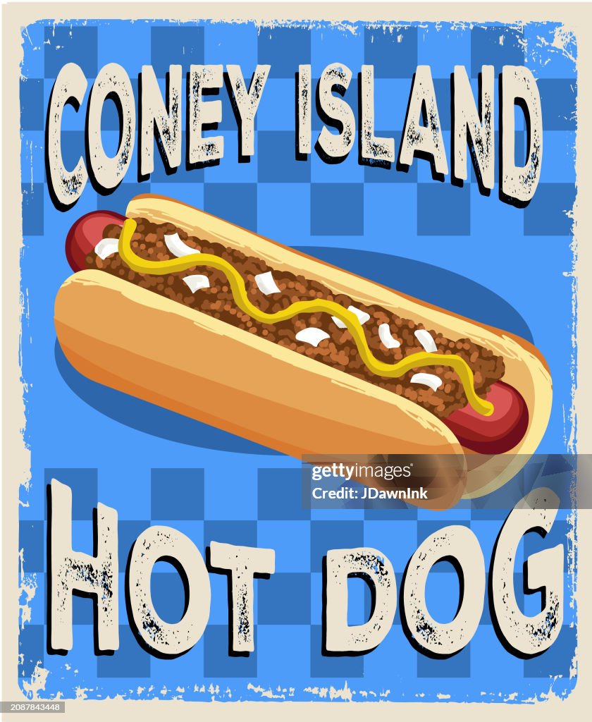 Coney Island Hot Dogs retro vintage Diner sign design concept
