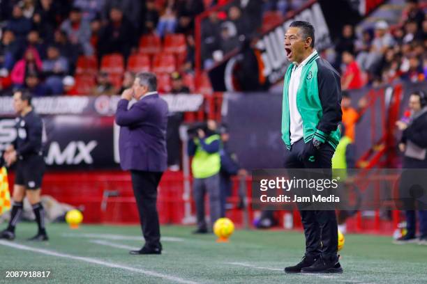 Ignacio Ambriz, head coach of Santos, reacts during the 12th round match between Tijuana and Santos Laguna as part of the Torneo Clausura 2024 Liga...