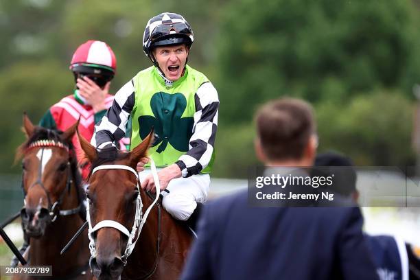 James Mcdonald riding Zougotcha wins Race 8 Coolmore Classic during "Chandon Ladies Day" - Sydney Racing at Rosehill Gardens on March 16, 2024 in...