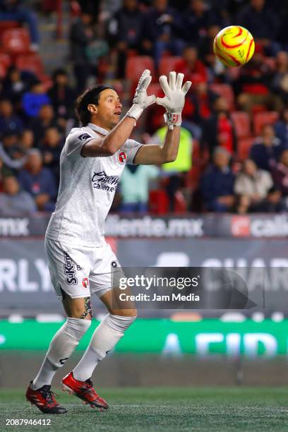 Jose Rodriguez, goalkeeper of Tijuana, catches the ball during the 12th round match between Tijuana and Santos Laguna as part of the Torneo Clausura...