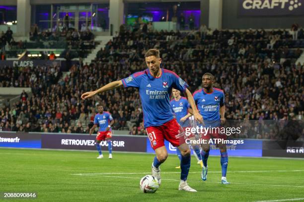 Nemanja Matic of Olympique Lyonnais in action during Ligue 1 Uber Eats day 26 match between Toulouse FC and Olympique Lyonnais at the TFC Stadium on...