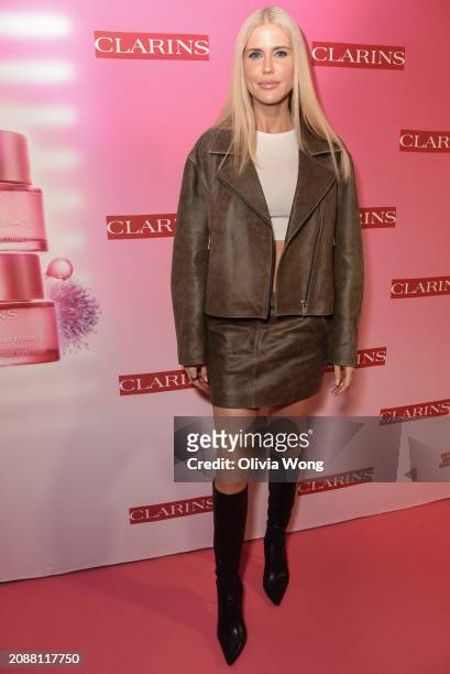 Georgia Sinclair attends Clarins' new product launch party at Private Residence on March 15, 2024 in Los Angeles, California.