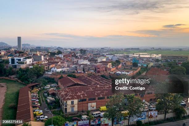 The skyline of the capital city of Antananarivo is seen at sunset on December 08, 2023 in Antananarivo, Madagascar.