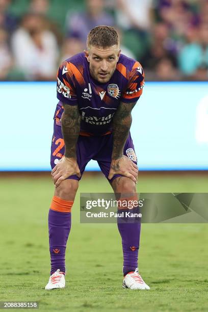 Adam Taggart of the Glory looks on during the A-League Men round 21 match between Perth Glory and Western Sydney Wanderers at HBF Park, on March 16...