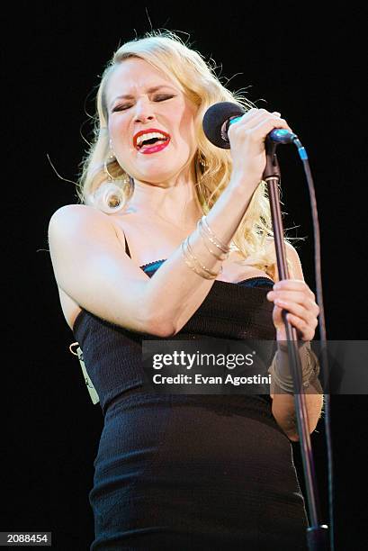 Singer Jewel performs at AOL Time Warner Presents 'Broadway Under The Stars' - A free concert in Bryant Park on June 16, 2003 in New York City.