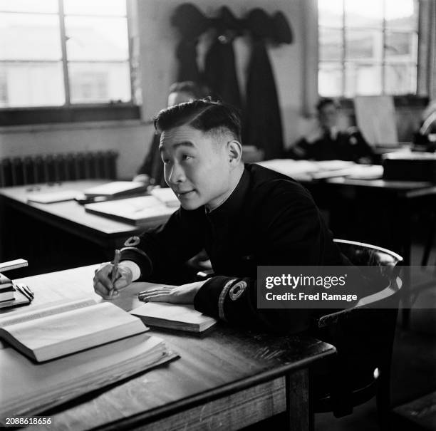 Chinese naval officer Sub-Lieutenat Ho Lien studying at the Royal Navy Radio Equipment Training School at HMS Collingwood, Western Europe's largest...