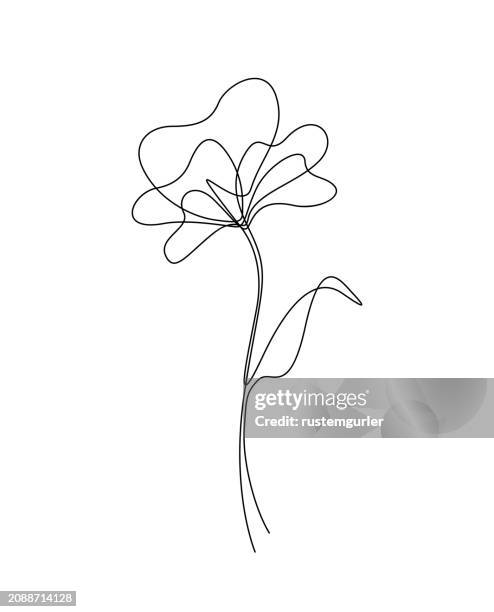 ilustrações, clipart, desenhos animados e ícones de desenho de flores mono linha. ícone de linha contínua no fundo branco. - desenho de linha contínua