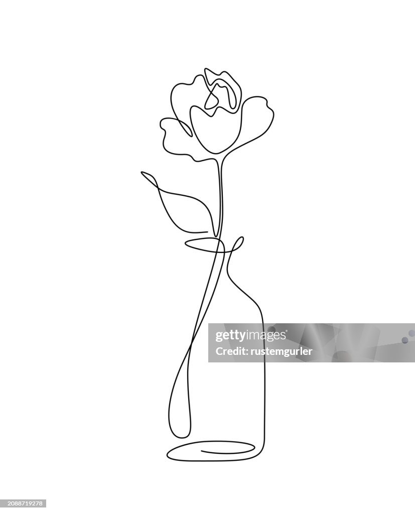 Flower drawing mono line. Continuous line icon on white background.