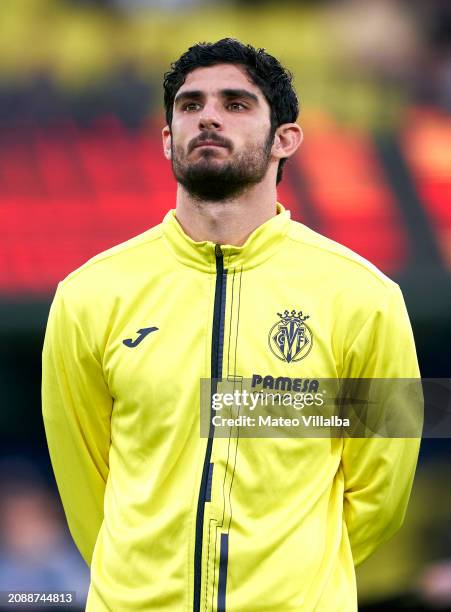 Gonçalo Guedes of Villarreal CF looks on prior to the UEFA Europa League 2023/24 round of 16 second leg match between Villarreal CF and Olympique...