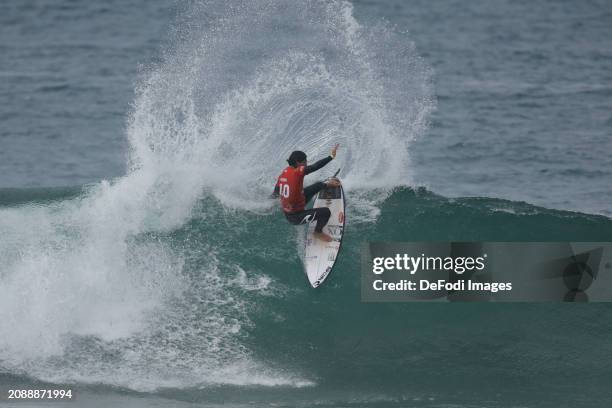 Gabriel Medina from Brazil competes in round of 16 Heat 3 during the MEO Rip Curl Pro Portugal on March 16, 2024 in Peniche, Portugal.