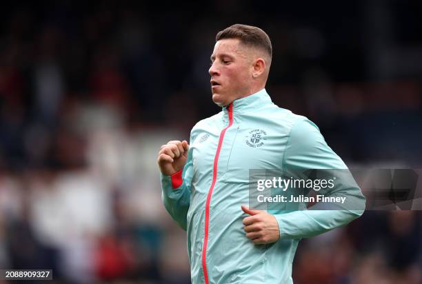 Ross Barkley of Luton Town warms up prior to the Premier League match between Luton Town and Nottingham Forest at Kenilworth Road on March 16, 2024...