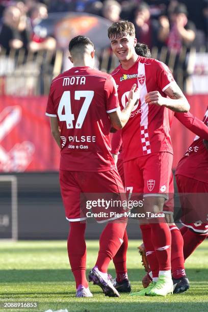 Daniel Maldini of AC Monza celebrates with his teammate Dany Carvalho Mota his first goal during the Serie A TIM match between AC Monza and Cagliari...