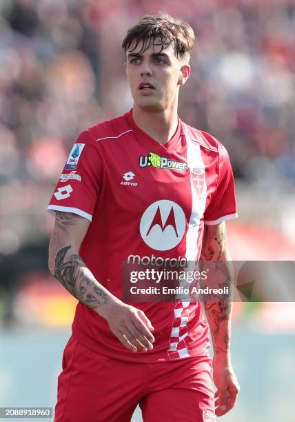 Daniel Maldini of AC Monza looks on during the Serie A TIM match between AC Monza and Cagliari at U-Power Stadium on March 16, 2024 in Monza, Italy.