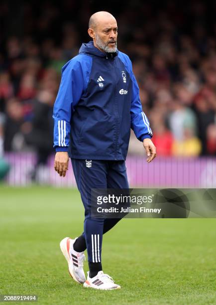 Nuno Espirito Santo, Manager of Nottingham Forest, looks on prior to the Premier League match between Luton Town and Nottingham Forest at Kenilworth...