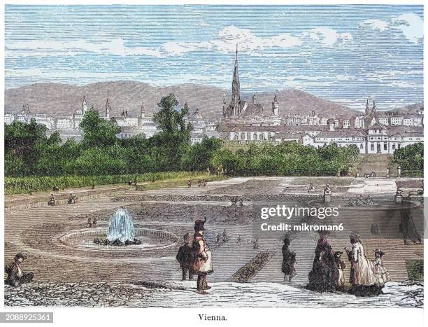 old engraved illustration of in vienna, austria - town stock illustrations stock pictures, royalty-free photos & images