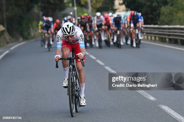 Kasper Asgreen of Denmark and Team Soudal Quick-Step, Matteo Trentin of Italy and Tudor Pro Cycling Team, Toms Skujins of Latvia and Team Lidl -...