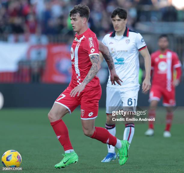 Daniel Maldini of AC Monza in action during the Serie A TIM match between AC Monza and Cagliari at U-Power Stadium on March 16, 2024 in Monza, Italy.