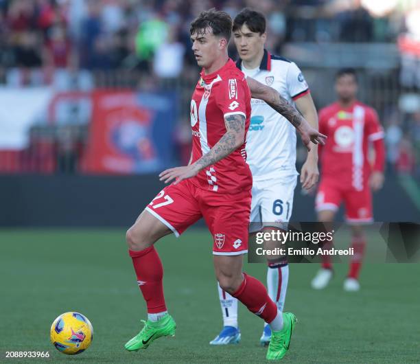 Daniel Maldini of AC Monza in action during the Serie A TIM match between AC Monza and Cagliari at U-Power Stadium on March 16, 2024 in Monza, Italy.