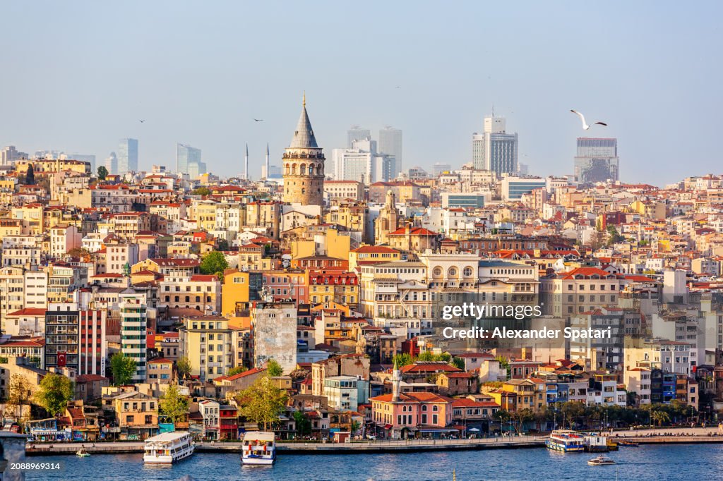 Istanbul cityscape on a sunny day, aerial view, Turkey