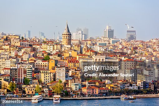 Istanbul cityscape on a sunny day, aerial view, Turkey