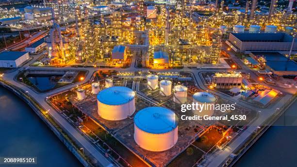 aerial view petrochemical plant with twilight. - science and transportation committee stock pictures, royalty-free photos & images