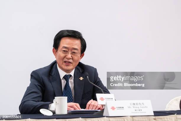 Wang Junzhi, executive director of China Unicom Hong Kong Ltd., during a news conference in Hong Kong, China, on Tuesday, March 19, 2024. China...