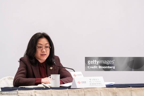 Li Yuzhuo, chief financial officer of China Unicom Hong Kong Ltd., during a news conference in Hong Kong, China, on Tuesday, March 19, 2024. China...