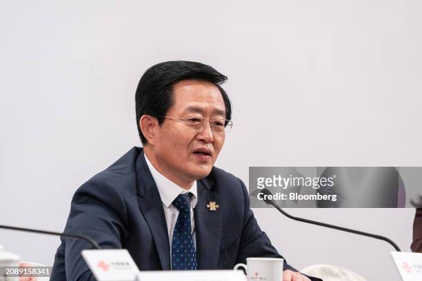 Wang Junzhi, executive director of China Unicom Hong Kong Ltd., during a news conference in Hong Kong, China, on Tuesday, March 19, 2024. China...