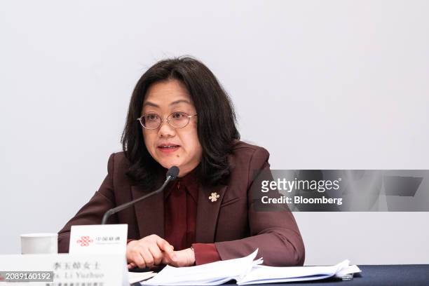 Li Yuzhuo, chief financial officer of China Unicom Hong Kong Ltd., during a news conference in Hong Kong, China, on Tuesday, March 19, 2024. China...