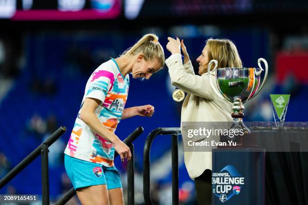 Sofia Jakobsson of San Diego Wave FC receives her medal after the 2024 NWSL Challenge Cup against NJ/NY Gotham FC at Red Bull Arena on March 15, 2024...