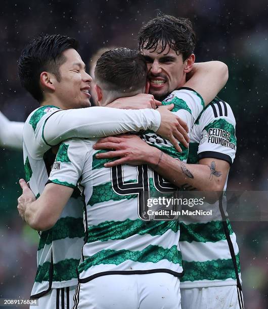 James Forrest of Celtic celebrates after he scores his team's third goal during the Cinch Scottish Premiership match between Celtic FC and St....