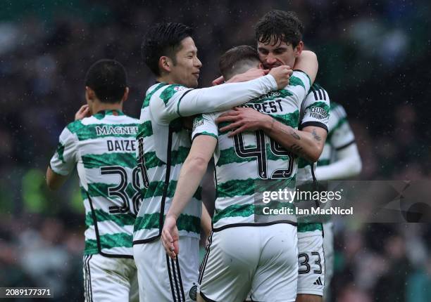 James Forrest of Celtic celebrates after he scores his team's third goal during the Cinch Scottish Premiership match between Celtic FC and St....