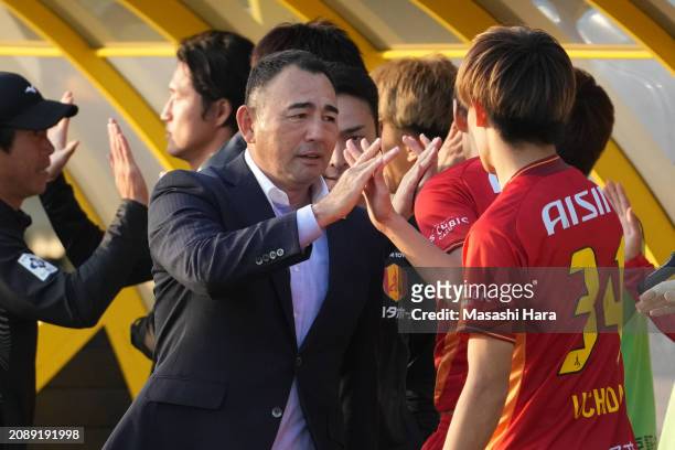 Kenta Hasegawa, coach of Nagoya Grampus celebrates the win during the J.LEAGUE MEIJI YASUDA J1 4th Sec. Match between Kashiwa Reysol and Nagoya...